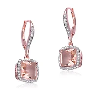 Lab Created Sterling Silver 18K Rose Gold Plated with Morganite Cubic Zirconia Drop Earrings
