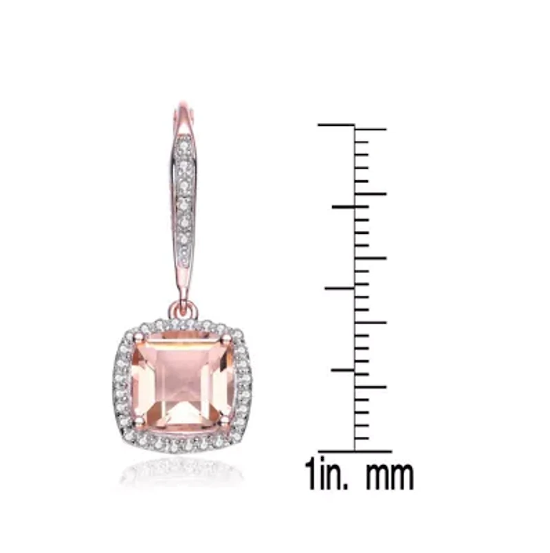 Lab Created Sterling Silver 18K Rose Gold Plated with Morganite Cubic Zirconia Drop Earrings