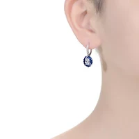 Lab Created Sterling Silver White Gold Plated with Sapphire Blue Cubic Zirconia Leverback Earrings