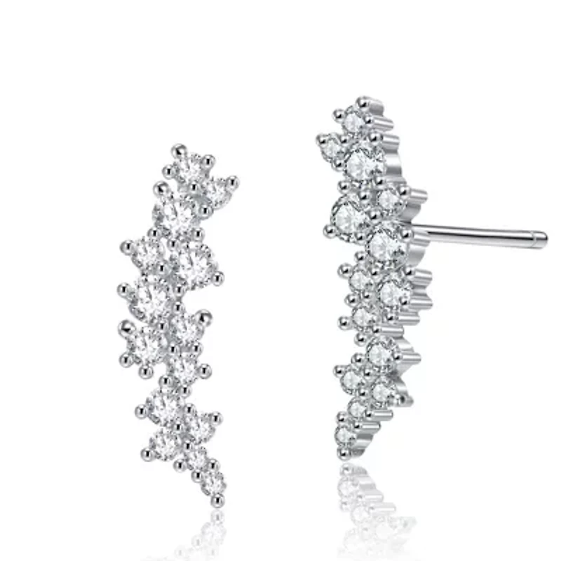 Lab Created Sterling Silver White Gold Plated with Clear Cubic Zirconia Drop Earrings