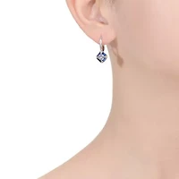 Lab Created Sterling Silver White Gold Plated and Sapphire Cubic Zirconia Leverback Earrings