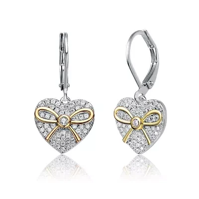 Lab Created Sterling Silver Two-Tone with Clear Cubic Zirconia Leverback Earrings