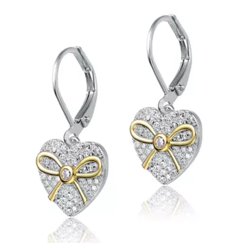 Lab Created Sterling Silver Two-Tone with Clear Cubic Zirconia Leverback Earrings