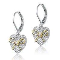 Lab Created Sterling Silver Two-Tone with Clear Cubic Zirconia Leverback Earrings