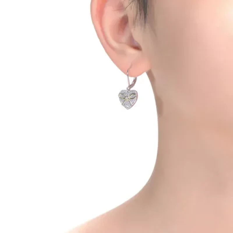 Lab Created Sterling Silver Two-Tone with Clear Cubic Zirconia Leverback Earrings