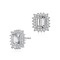 Lab Created Sterling Silver White Gold Plated with Clear Cubic Zirconia Halo Stud Earrings