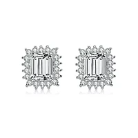 Lab Created Sterling Silver White Gold Plated with Clear Cubic Zirconia Halo Stud Earrings