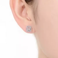 Lab Created Sterling Silver White Gold Plated with Clear Cubic Zirconia Halo Stud Earrings