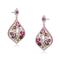 Lab Created Sterling Silver 18K Rose Gold Plated with Multi-Colored Cubic Zirconia Accent Dangle Earrings