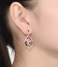 Lab Created Sterling Silver 18K Rose Gold Plated with Multi-Colored Cubic Zirconia Accent Dangle Earrings