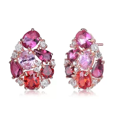 Lab Created Sterling Silver 18K Rose Gold Plated with Ruby Red Cubic Zirconia Accent Drop Earrings