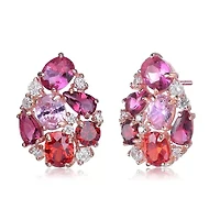 Lab Created Sterling Silver 18K Rose Gold Plated with Ruby Red Cubic Zirconia Accent Drop Earrings