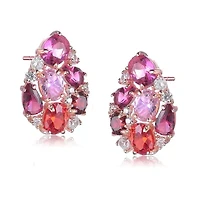 Lab Created Sterling Silver 18K Rose Gold Plated with Ruby Red Cubic Zirconia Accent Drop Earrings