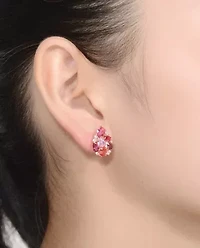 Lab Created Sterling Silver 18K Rose Gold Plated with Ruby Red Cubic Zirconia Accent Drop Earrings