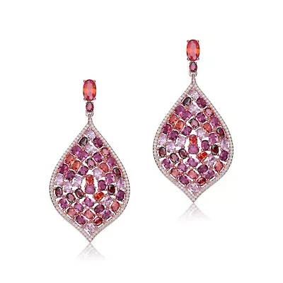 Lab Created Sterling Silver 18K Rose Gold Plated with Ruby Red Cubic Zirconia Drop Earrings