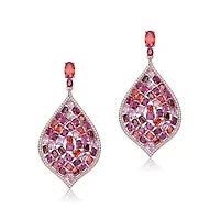 Lab Created Sterling Silver 18K Rose Gold Plated with Ruby Red Cubic Zirconia Drop Earrings