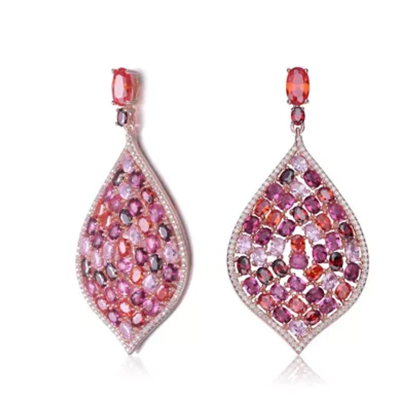 Lab Created Sterling Silver 18K Rose Gold Plated with Ruby Red Cubic Zirconia Drop Earrings