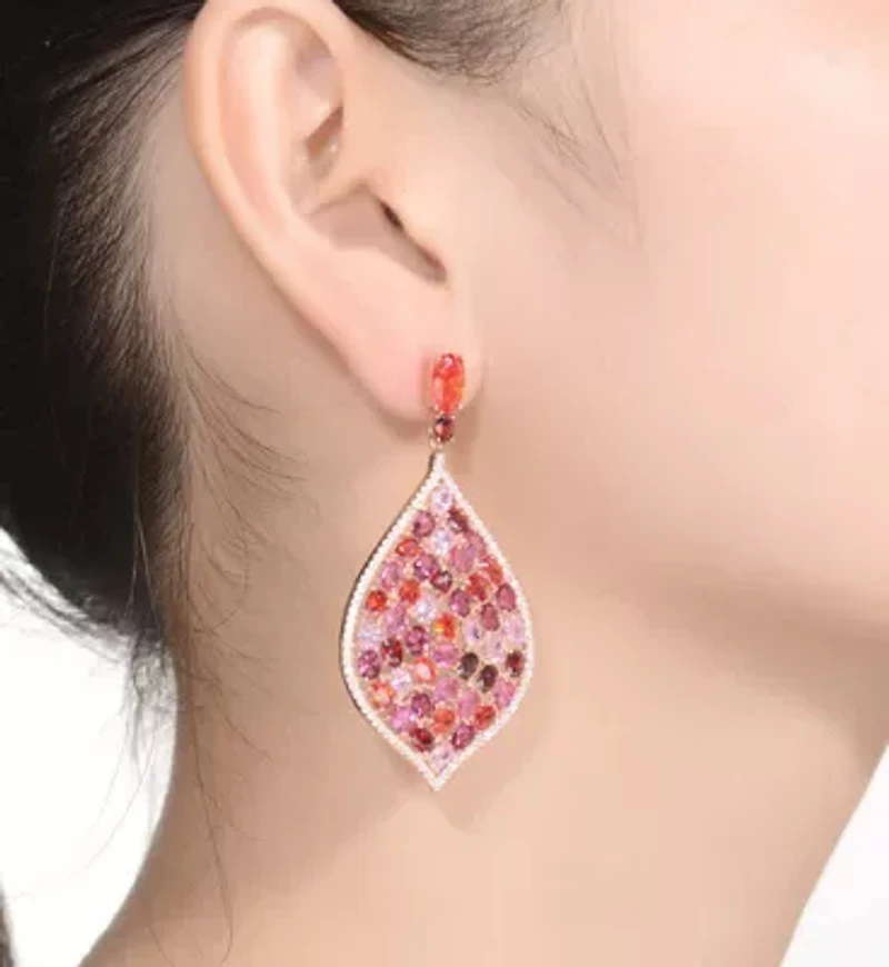 Lab Created Sterling Silver 18K Rose Gold Plated with Ruby Red Cubic Zirconia Drop Earrings