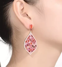 Lab Created Sterling Silver 18K Rose Gold Plated with Ruby Red Cubic Zirconia Drop Earrings