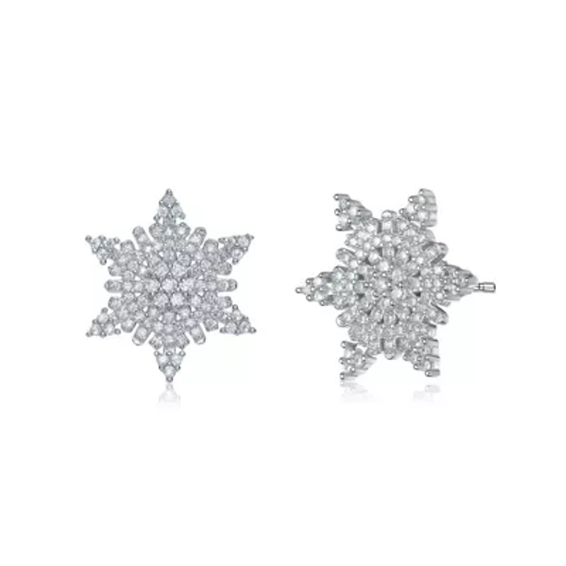 Lab Created Sterling Silver White Gold Plated with Clear Cubic Zirconia Star Shape Stud Earring