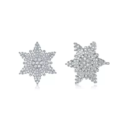 Lab Created Sterling Silver White Gold Plated with Clear Cubic Zirconia Star Shape Stud Earring