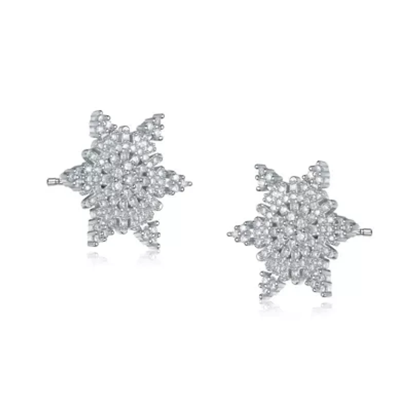 Lab Created Sterling Silver White Gold Plated with Clear Cubic Zirconia Star Shape Stud Earring