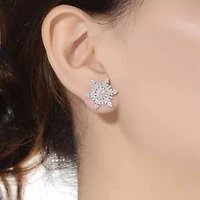 Lab Created Sterling Silver White Gold Plated with Clear Cubic Zirconia Star Shape Stud Earring