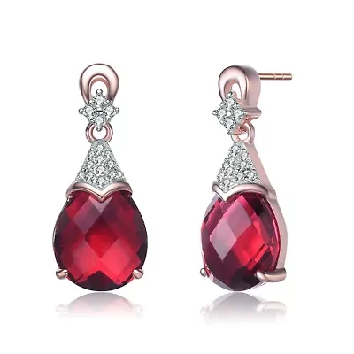 Lab Created Sterling Silver 18K Rose Gold Plated with Ruby Red Cubic Zirconia Drop Earring