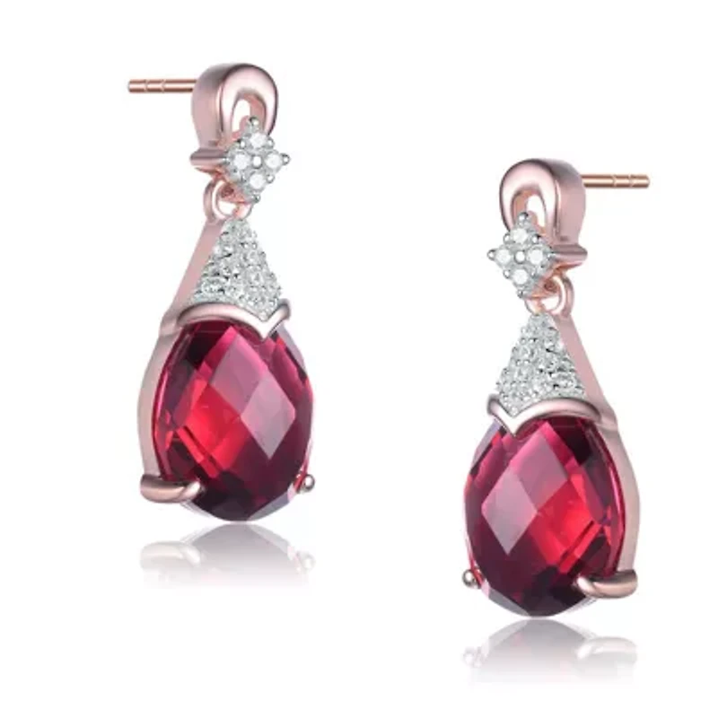 Lab Created Sterling Silver 18K Rose Gold Plated with Ruby Red Cubic Zirconia Drop Earring