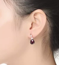 Lab Created Sterling Silver 18K Rose Gold Plated with Ruby Red Cubic Zirconia Drop Earring