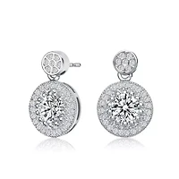 Lab Created Sterling Silver White Gold Plated with Clear Round Cubic Zirconia Thick Halo Drop Earrings