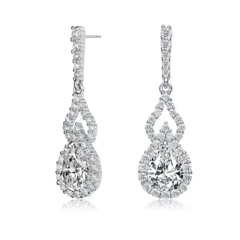 Lab Created Sterling Silver White Gold Plated with Clear Pear Cubic Zirconia Drop Earrings