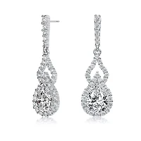 Lab Created Sterling Silver White Gold Plated with Clear Pear Cubic Zirconia Drop Earrings