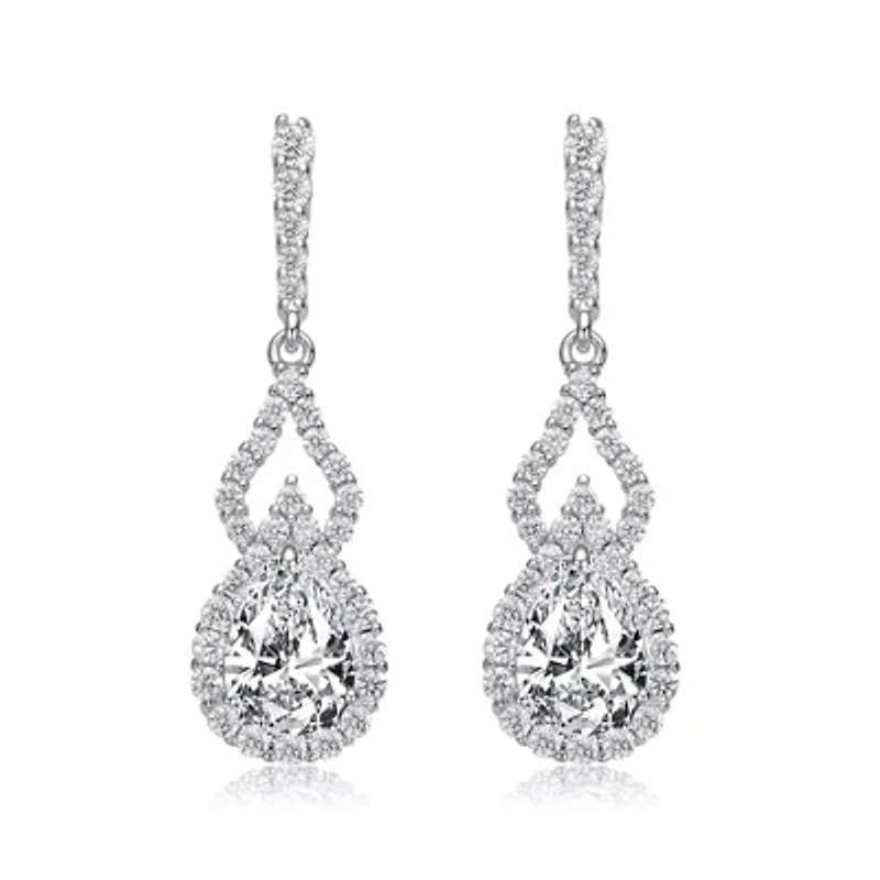 Lab Created Sterling Silver White Gold Plated with Clear Pear Cubic Zirconia Drop Earrings