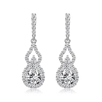 Lab Created Sterling Silver White Gold Plated with Clear Pear Cubic Zirconia Drop Earrings
