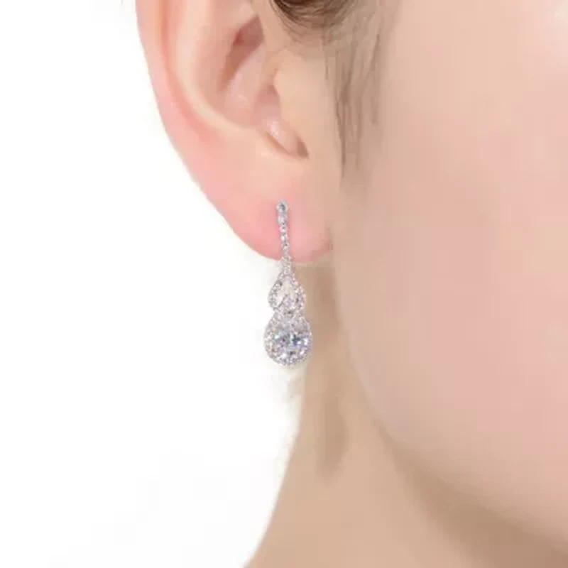 Lab Created Sterling Silver White Gold Plated with Clear Pear Cubic Zirconia Drop Earrings