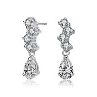 Lab Created Sterling Silver White Gold Plated with Clear Pear and Round Cubic Zirconia ZigZag Drop Earrings