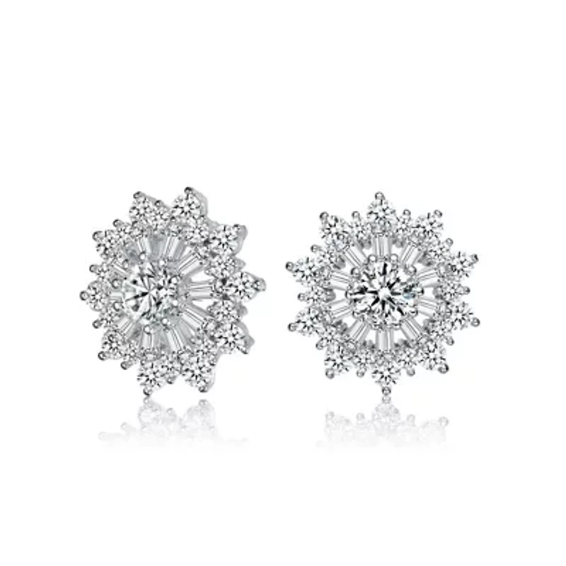 Lab Created Sterling Silver White Gold Plated with Clear Round and Baguette Cubic Zirconia Wreath Stud Earrings