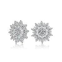 Lab Created Sterling Silver White Gold Plated with Clear Round and Baguette Cubic Zirconia Wreath Stud Earrings