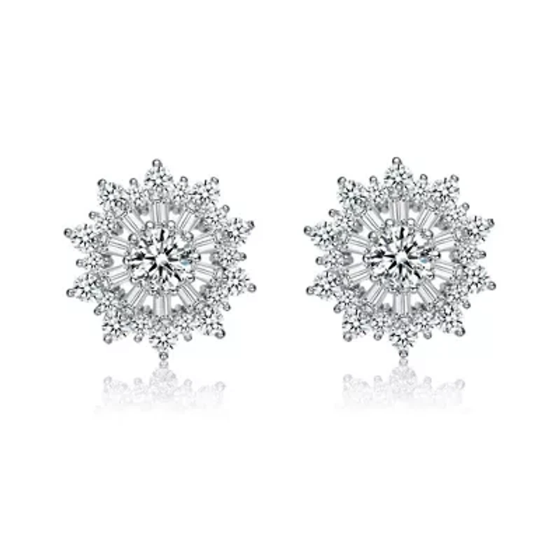 Lab Created Sterling Silver White Gold Plated with Clear Round and Baguette Cubic Zirconia Wreath Stud Earrings