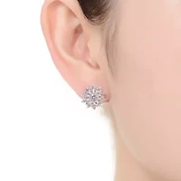 Lab Created Sterling Silver White Gold Plated with Clear Round and Baguette Cubic Zirconia Wreath Stud Earrings