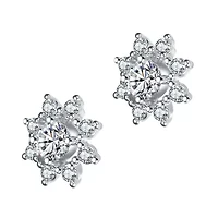 Lab Created Sterling Silver White Gold Plated with Clear Round Cubic Zirconia Halo Stud Earrings