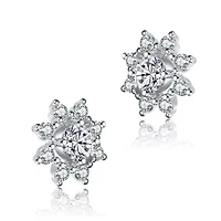 Lab Created Sterling Silver White Gold Plated with Clear Round Cubic Zirconia Halo Stud Earrings