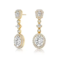 Lab Created Sterling Silver 14K Gold Plated with Clear Oval Cubic Zirconia Accent Long Drop Earrings