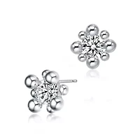 Lab Created Sterling Silver White Gold Plated with Clear Round Cubic Zirconia Stud Earrings