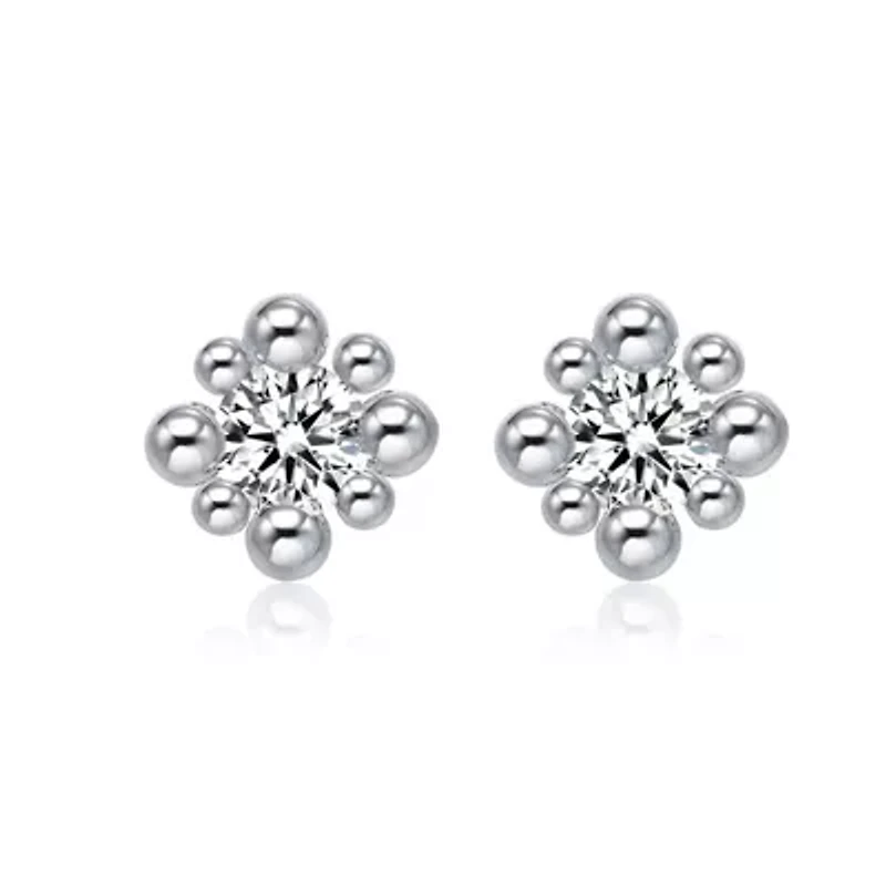 Lab Created Sterling Silver White Gold Plated with Clear Round Cubic Zirconia Stud Earrings