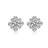 Lab Created Sterling Silver White Gold Plated with Clear Round Cubic Zirconia Stud Earrings