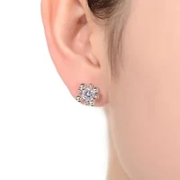 Lab Created Sterling Silver White Gold Plated with Clear Round Cubic Zirconia Stud Earrings