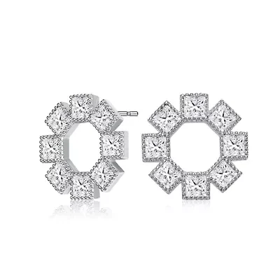 Lab Created Sterling Silver White Gold Plated with Eight Stone Clear Cubic Zirconia Stud Earrings