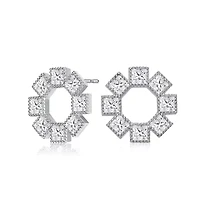 Lab Created Sterling Silver White Gold Plated with Eight Stone Clear Cubic Zirconia Stud Earrings